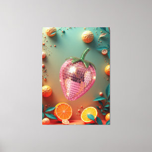Lienzo Bola de Discoteca Groovy Fresa Fruta Pop Art Pared
