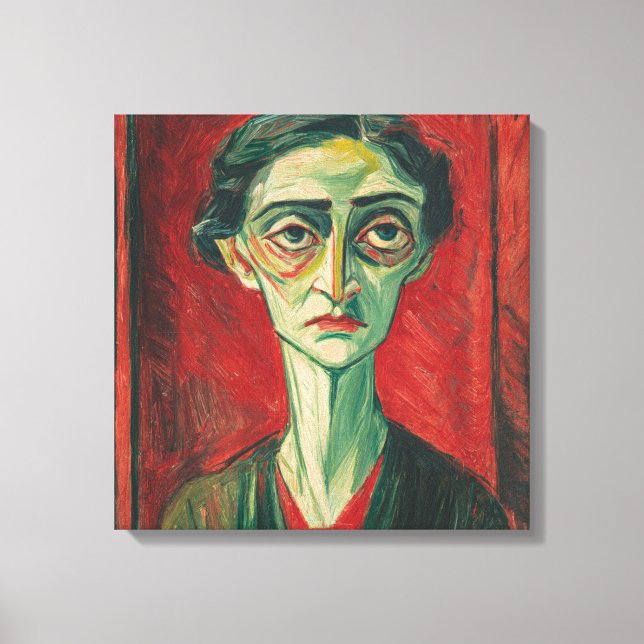 Lienzo Bold Expressionist Portrait in Red and Green (Anverso)