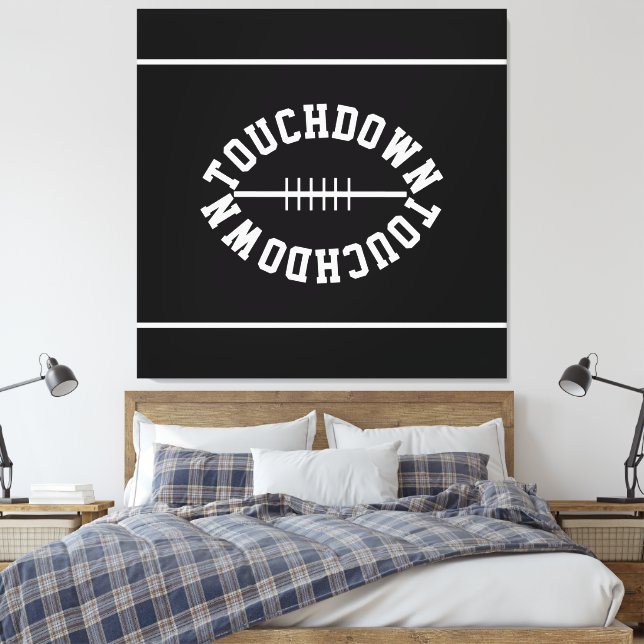 Lienzo Bold Football TOUCHDOWN Stripes On Sporty Black (Insitu(Dormitorio))