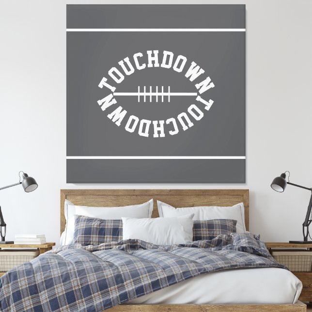 Lienzo Bold Football TOUCHDOWN Stripes On Sporty Gray (Insitu(Dormitorio))