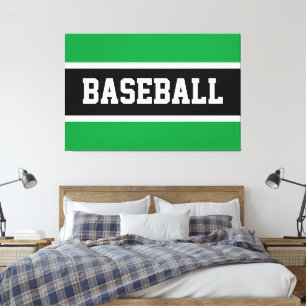 Lienzo Bold Verde Brillante Negro Blanco RAYAS DE BÉISBOL