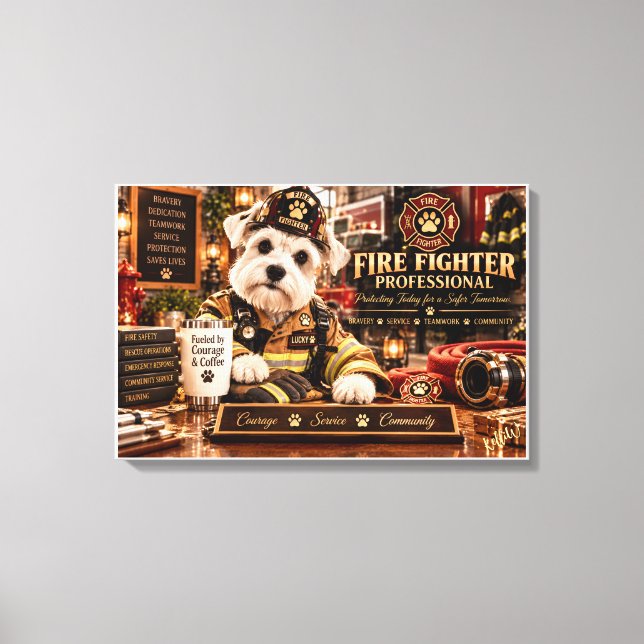 Lienzo Bombero Afortunado Schnauzer Blanco Profesional Ca (Anverso)