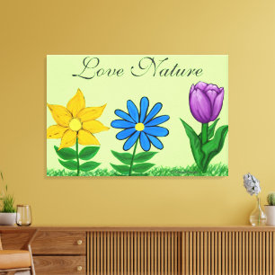 Lienzo Bonito Amarillo Azul Púrpura Floral Jardín Canvas