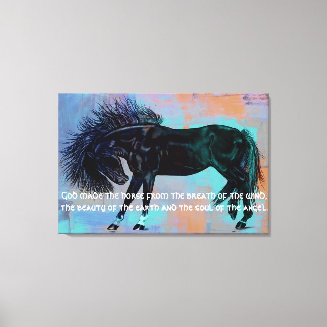 Lienzo Bonito Caballo Negro y Cita "Dios hizo el caballo. (Anverso)