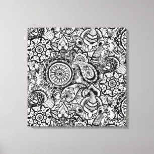 Lienzo Bonito floral de paisley negro y blanco