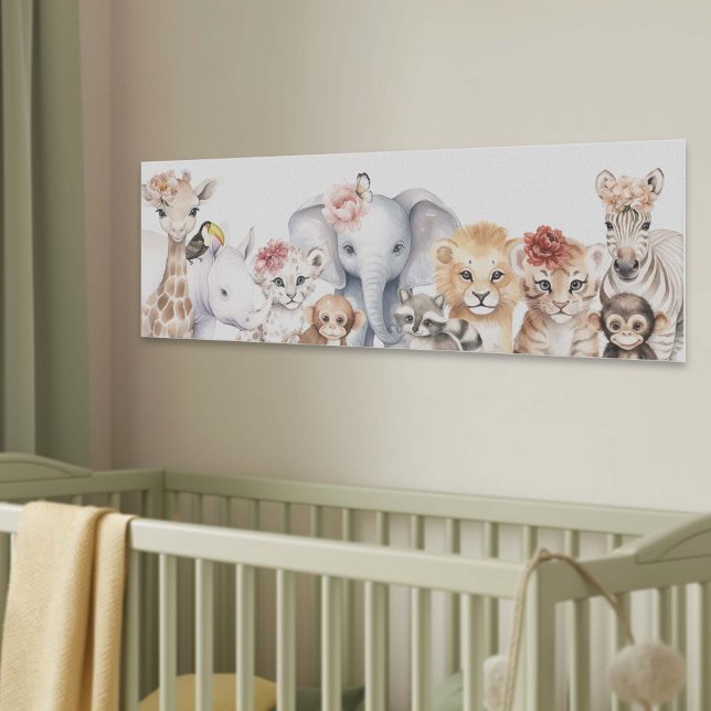 Lienzo Bonito linda acuarela Jungle Safari Baby Animales (Cute Safari Jungle Baby Animals Nursery Wall Art Decor.)