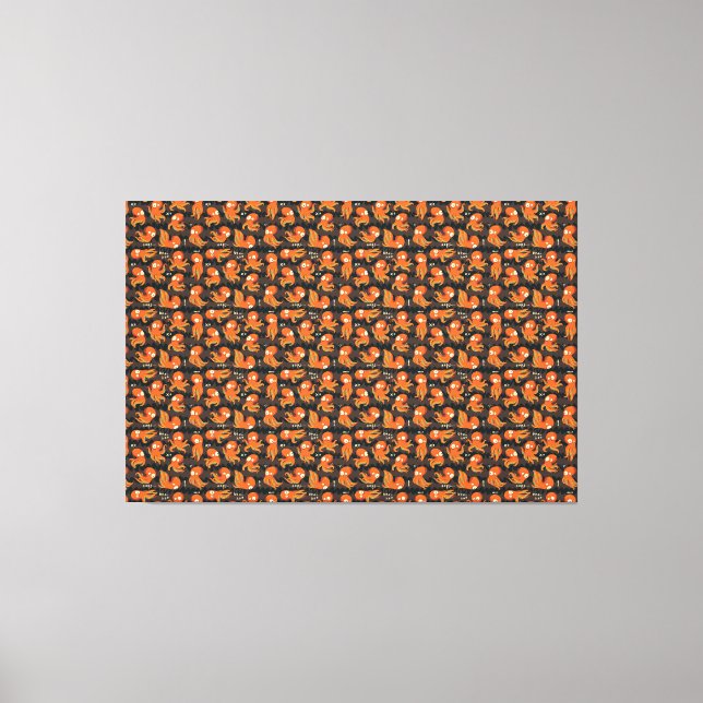 Lienzo Boo Octopus Naranja y niños negros vestidos y deco (Anverso)