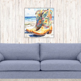 Lienzo Boots de gallina con acuarela floral hawaiana