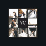 Lienzo Borde negro de Collage de fotos monograma<br><div class="desc">Obtén este diseño monogramado con 8 de tus fotos favoritas. Tiene un lugar para que añadas tu inicial. Esto es genial para fotos de bodas,  fotos de bebés y fotos familiares.</div>