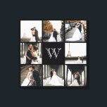 Lienzo Borde negro de Collage de fotos monograma<br><div class="desc">Obtén este diseño monogramado con 8 de tus fotos favoritas. Tiene un lugar para que añadas tu inicial. Esto es genial para fotos de bodas,  fotos de bebés y fotos familiares.</div>