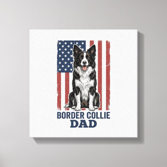 Lienzo Border Collie Dad Patriotic Vintage Dog Shirt Desi (Anverso)