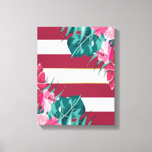 Lienzo Borgoña exótica Floral a rayas