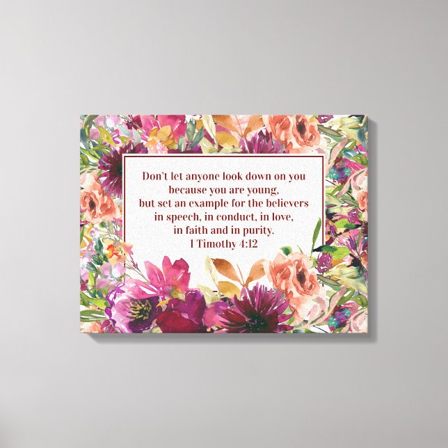 Lienzo Borgoña Floral Cristiana Biblia Timothy Youth (Anverso)