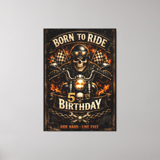 Lienzo Born to Ride 50th Birthday Biker Skull