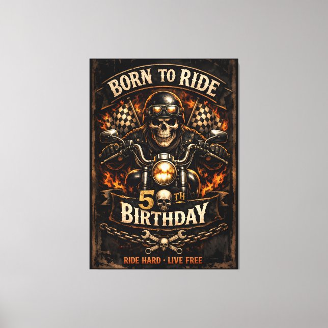 Lienzo Born to Ride 50th Birthday Biker Skull (Anverso)