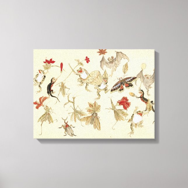 Lienzo Bosque Bailarín De Ranas De Kawanabe Kyosai 1879 (Anverso)