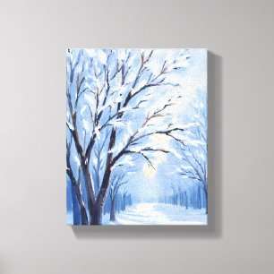 Lienzo Bosque Besado por la Nieve   Pintura en Acuarela d