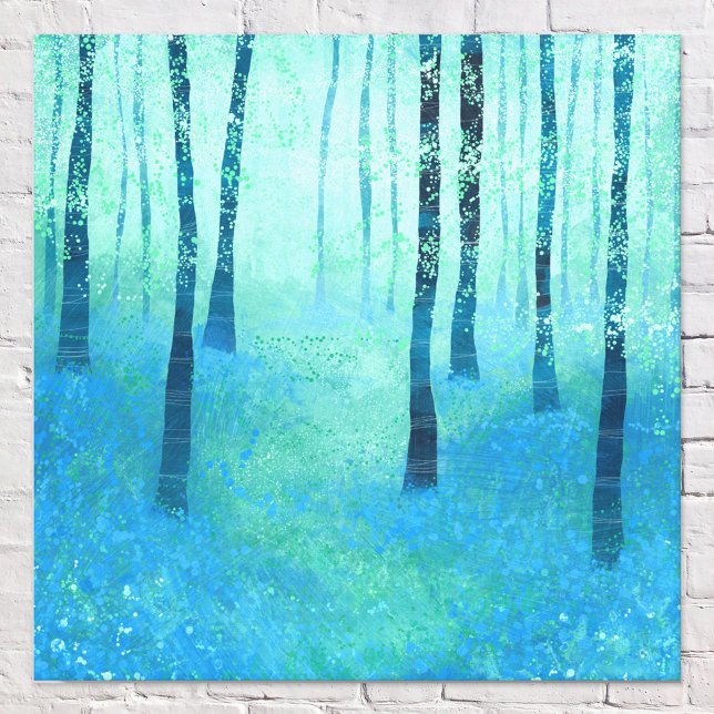 Lienzo Bosque de Bluebell (Bluebell woodland forest calm tranquil healing blue green wall art)
