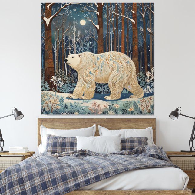 Lienzo Bosque de bosques de invierno de oso blanco retro (Insitu(Dormitorio))