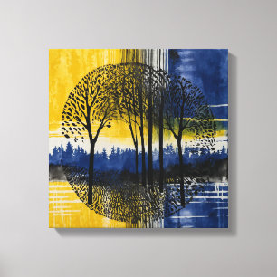 Lienzo Bosque de color amarillo azul de la pared de acuar