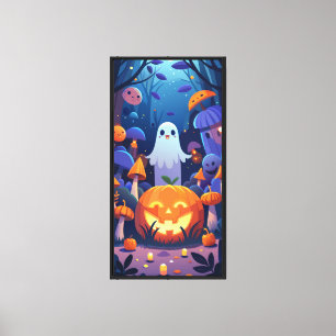 Lienzo Bosque de fantasma y calabaza