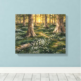 Lienzo Bosque de flores silvestres iluminado por el sol