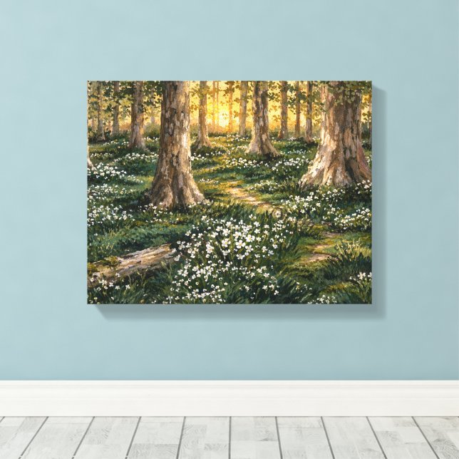 Lienzo Bosque de flores silvestres iluminado por el sol (Insitu (piso de madera))