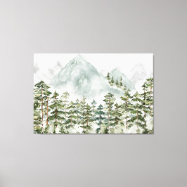 Lienzo Bosque de pinos y montañas