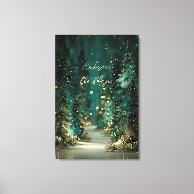 Lienzo Bosque dorado mágico verde turquesa Bokeh (Anverso)