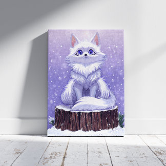 Lienzo Bosque invernal: zorro nevado lindo vida silvestre