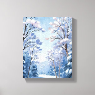 Lienzo Bosque Luz de Escarcha Invierno Nieve Acuarela N