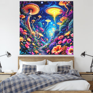 Lienzo Bosque místico en flor bajo las estrellas