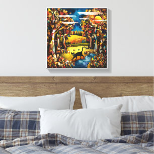 Lienzo Bosque otoñal cubano con río y pradera