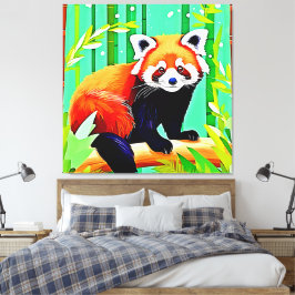 Lienzo Bosque Panda Rojo