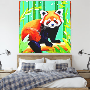 Lienzo Bosque Panda Rojo
