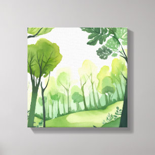 Lienzo Bosque Verde Paisaje Acuarela Ligera