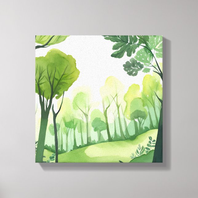 Lienzo Bosque verde | Paisaje de acuarela aérea (Anverso)