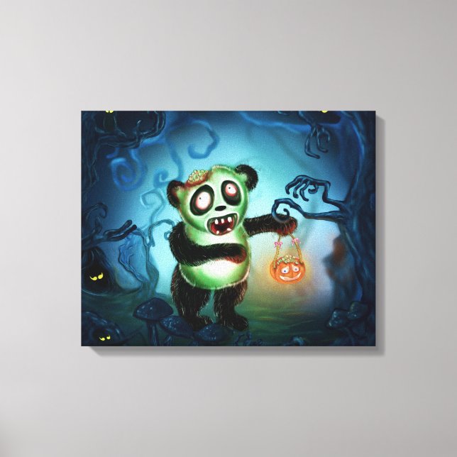Lienzo Bosque Zombie Panda Halloween (Anverso)