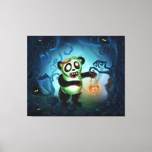 Lienzo Bosque Zombie Panda Halloween (Anverso)
