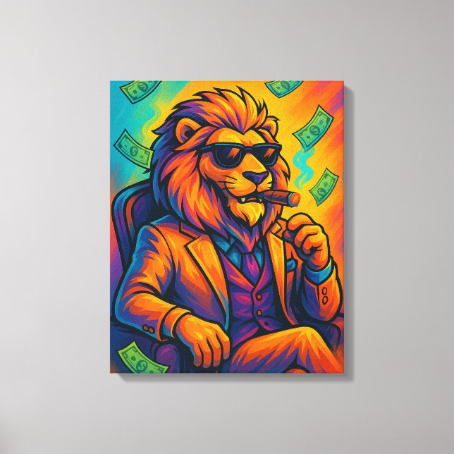 Lienzo Boss Lion | Cool Rich Animal Artwork (Anverso)