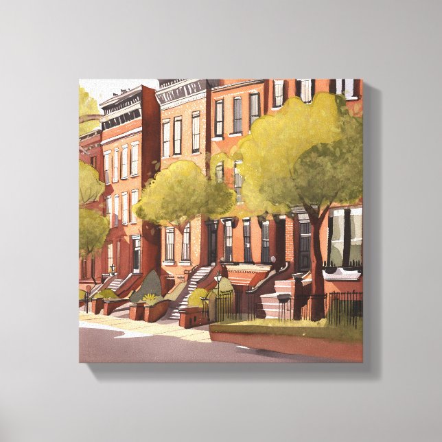 Lienzo Boston Brownstones | Beacon Street Acuarela (Anverso)