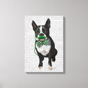 Lienzo Boston Terrier con bigote verde y caca