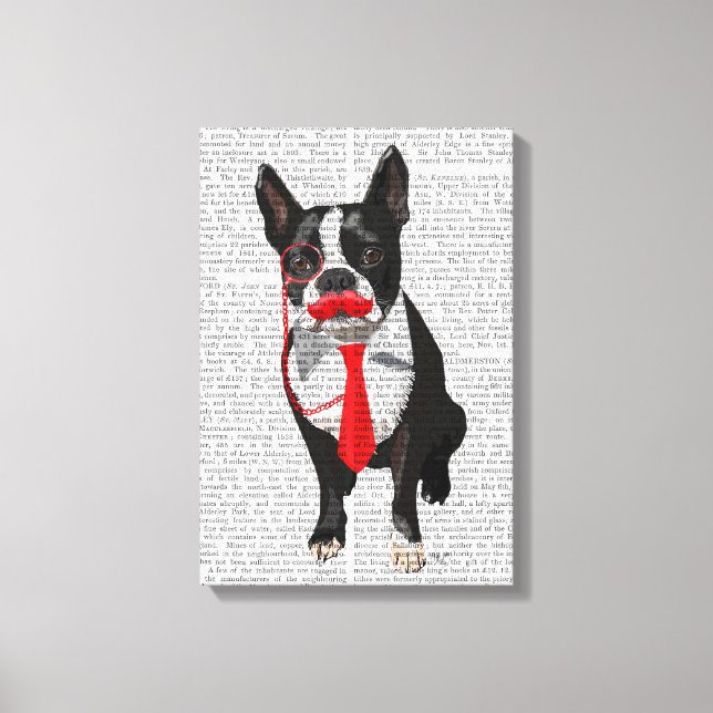 Lienzo Boston Terrier con los pies rojos y el bigote (Anverso)