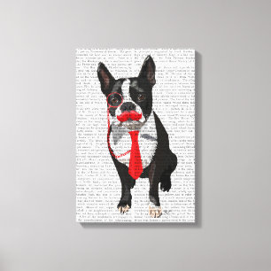 Lienzo Boston Terrier con los Tiempos Rojos y el Mustache