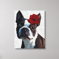 Boston Terrier con Rosa en la cabeza