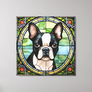 Lienzo Boston Terrier Faux Stained Glass Canvas Art