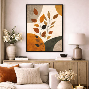 Lienzo Botánico Boho Abstracto Hojas Tono Tierra Neutral