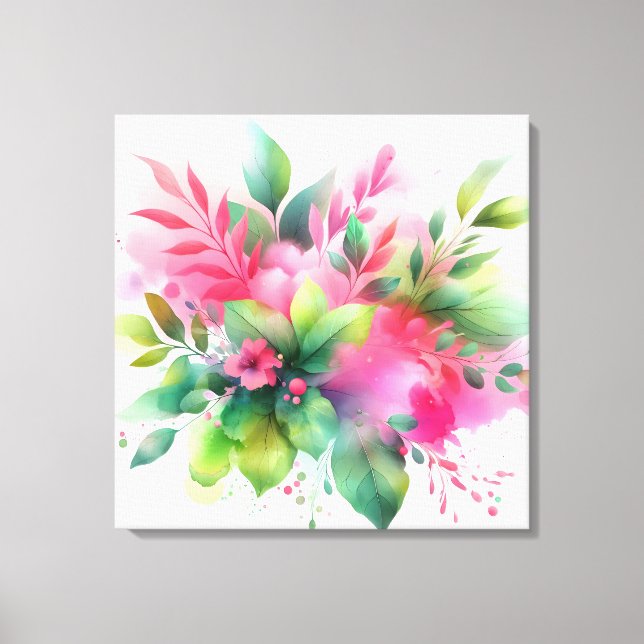 Lienzo Botánico Floral Acuarela Rosa Verde (Anverso)