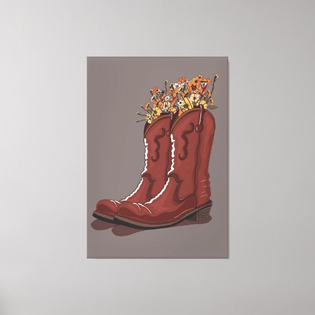 Lienzo Botas de vaquero con flores silvestres (Anverso)