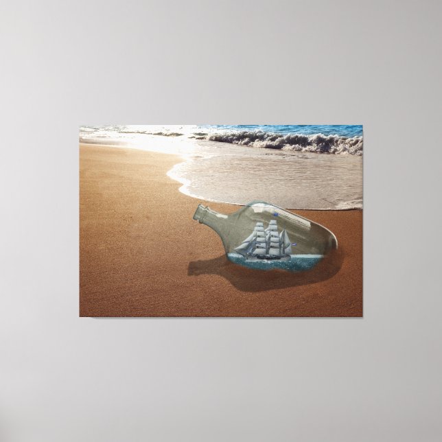 LIENZO BOTELLA DE BARCO DEL OCÉANO DE LA PLAYA ESTRETCHAD (Anverso)